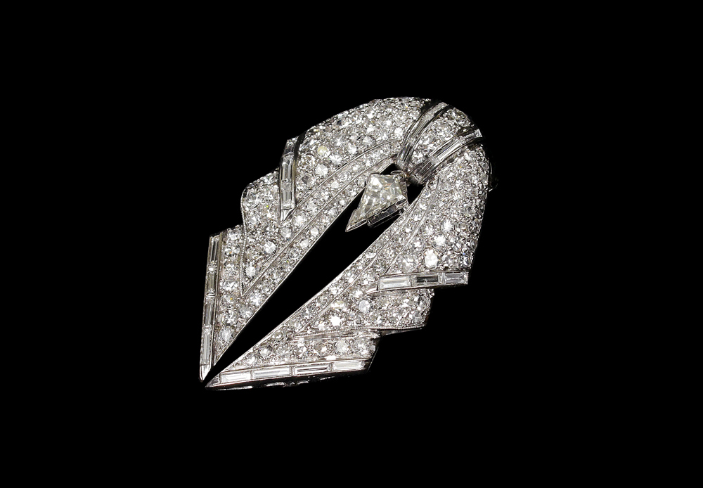 Appraisal: ART DECO PLATINUM CT DIAMOND BROOCH Ca 's Italian hallmarks