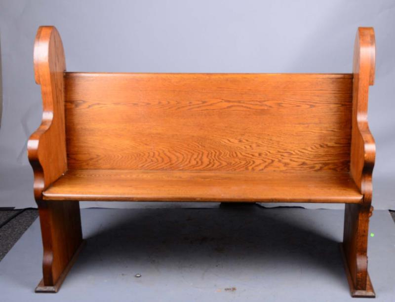 Appraisal: Oak Church Pew A nice sturdy piece with embossed and