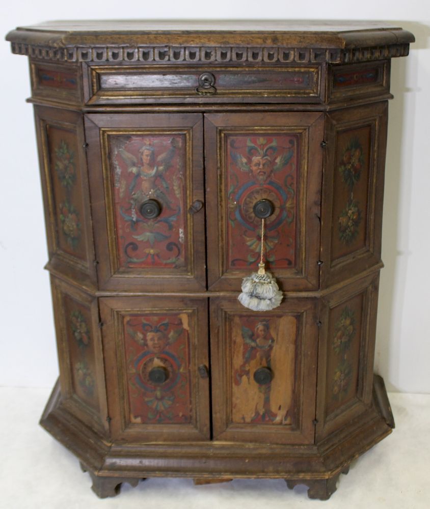 Appraisal: Antique Paint Decorated Italian Cabinet Probably th century From a