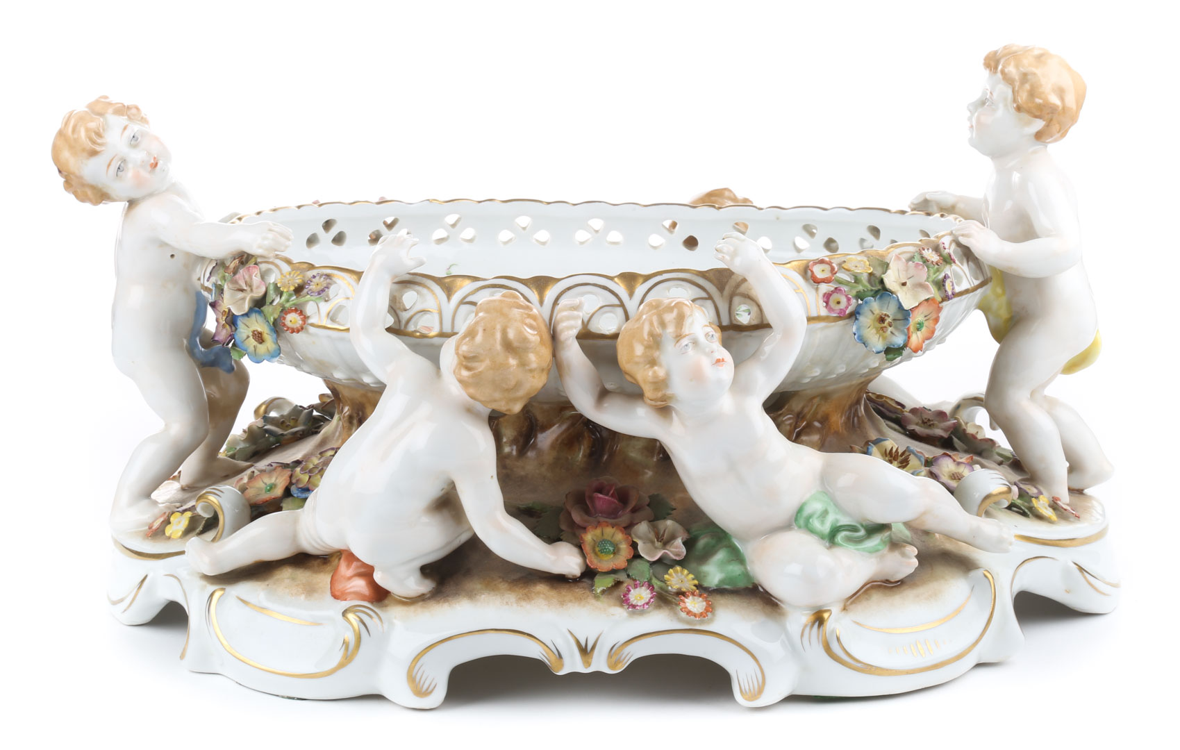 Appraisal: Von Schierholz porcelain figural centerpiece first half- th century reticulated