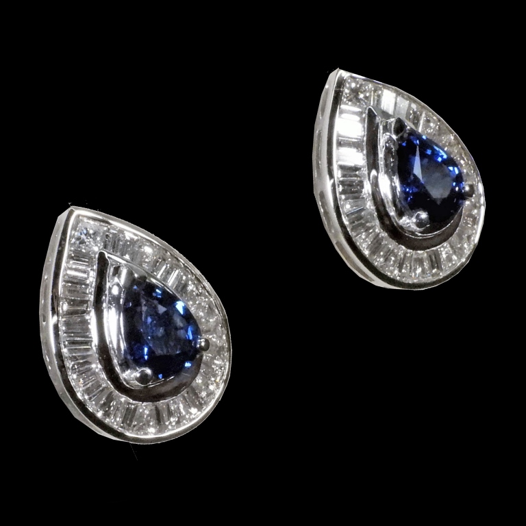 Appraisal: PR EXQUISITE K GOLD SAPPHIRE DIAMOND EARRINGS pear shape sapphires