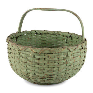 Appraisal: A Woven Basket in Old Green Paint th Century Height