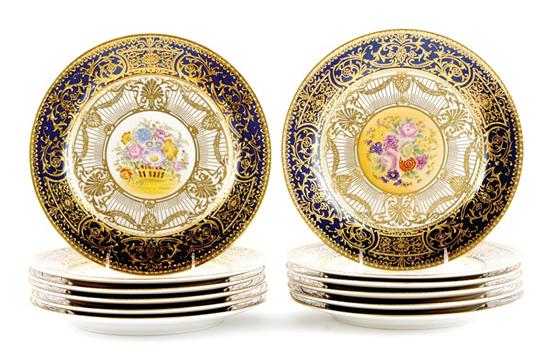 Appraisal: Russian style porcelain plate set wide gilded and blue enameled