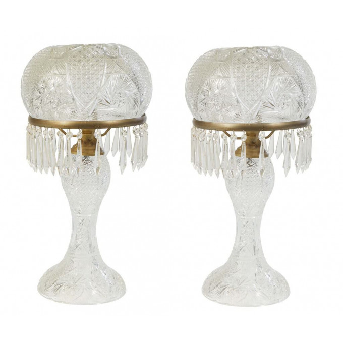 Appraisal: Pair of Cut Glass Mushroom Lamps th c hung with