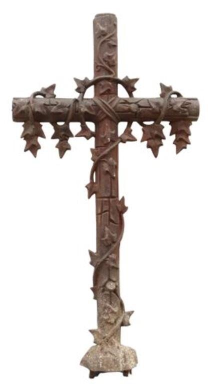 Appraisal: FRENCH CAST IRON FAUX BOIS CROSS TH C French cast