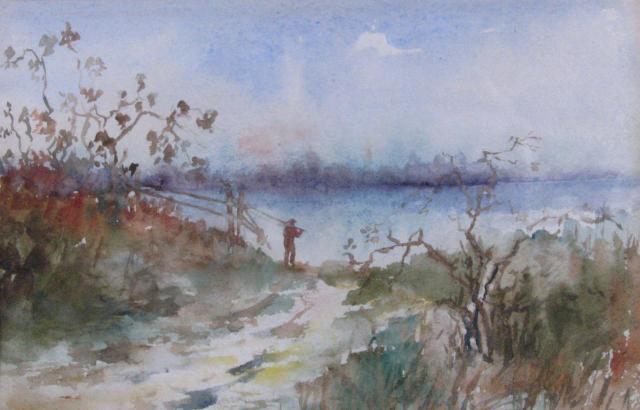 Appraisal: Attributed to Otto Stark x Watercolor Unsigned Depicting fishing landscape