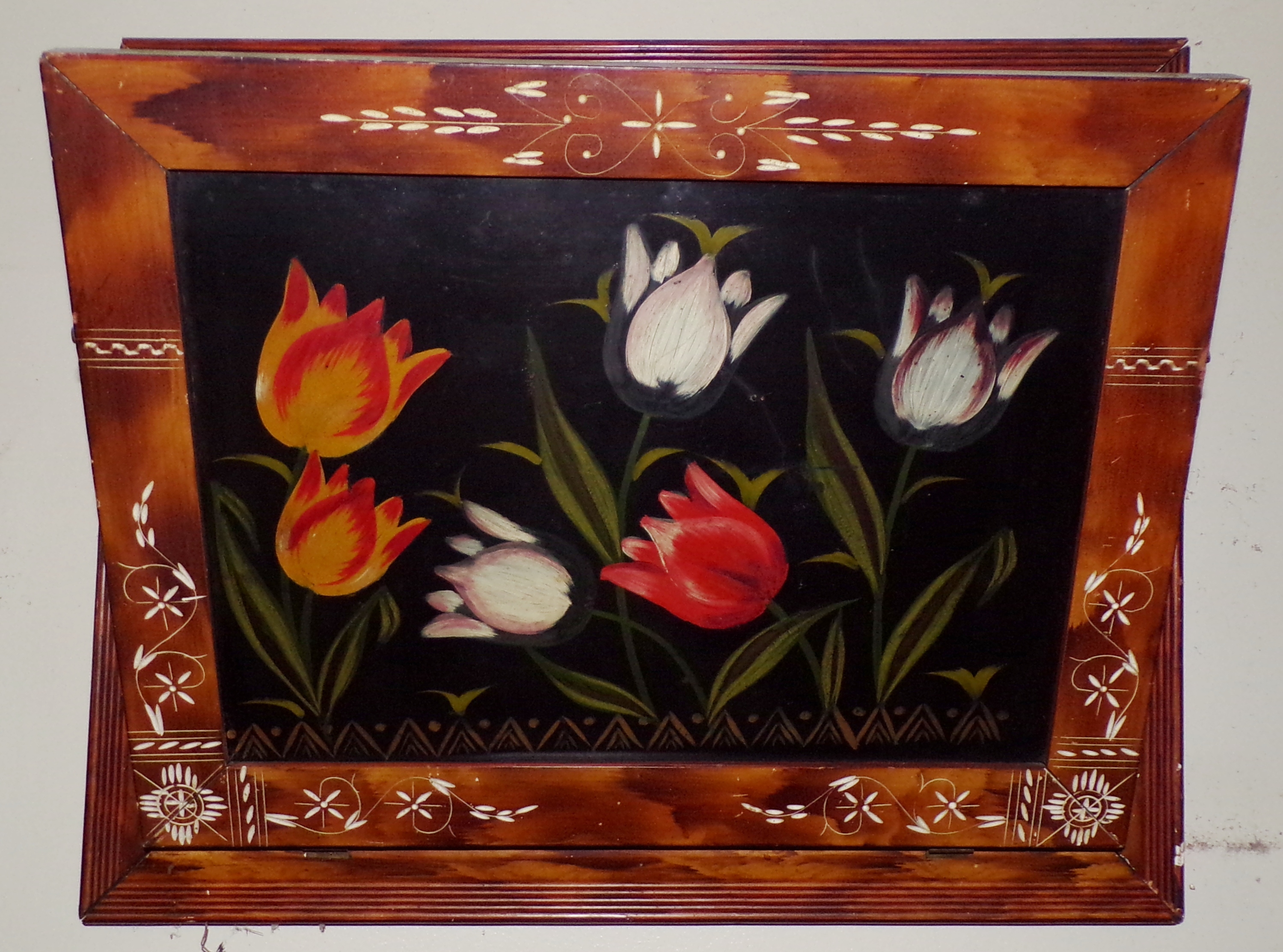 Appraisal: Wall pocket front has inset panel decorated with tulips with