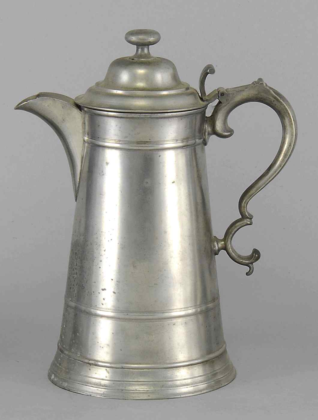 Appraisal: ANTIQUE AMERICAN PEWTER LIGHTHOUSE FLAGON BY WILLIAM CALDER th CenturyJacob's