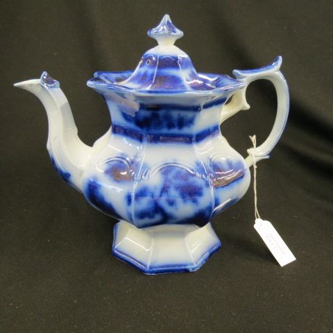 Appraisal: Flow Blue Ironstone Chapoo Teapot octagon panel decor pedestal base