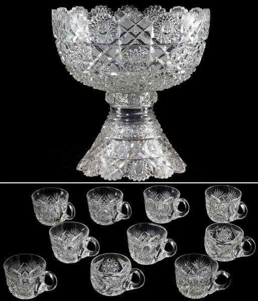 Appraisal: American Brilliant Period Cut Glass Punch Bowltwo part form with