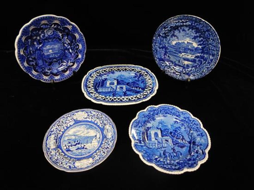 Appraisal: Five blue and white transfer decorated Staffordshire England early th