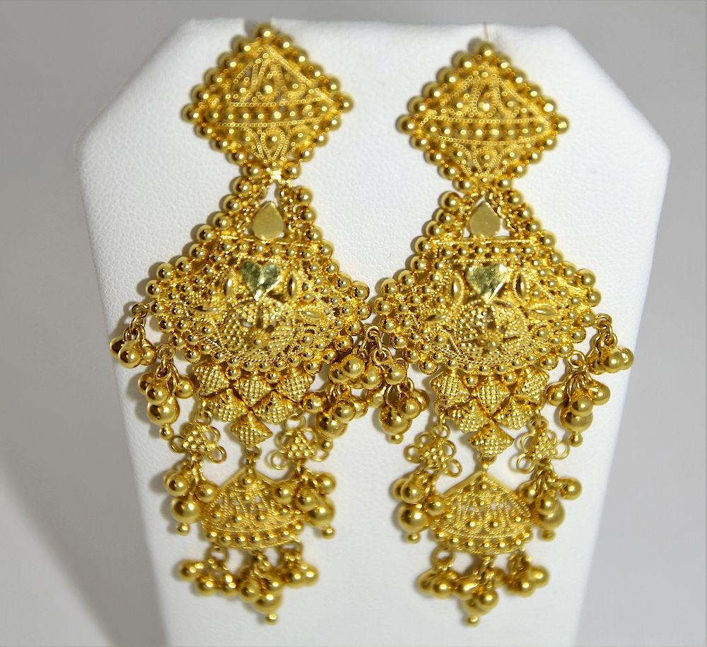 Appraisal: PR Indian Mugal Style K Gold Drop Earrings India th