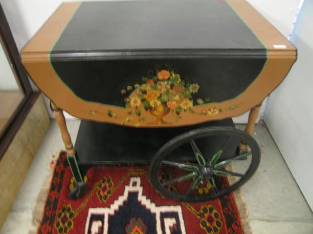 Appraisal: Handpainted Tea Cart drop sides swing handle