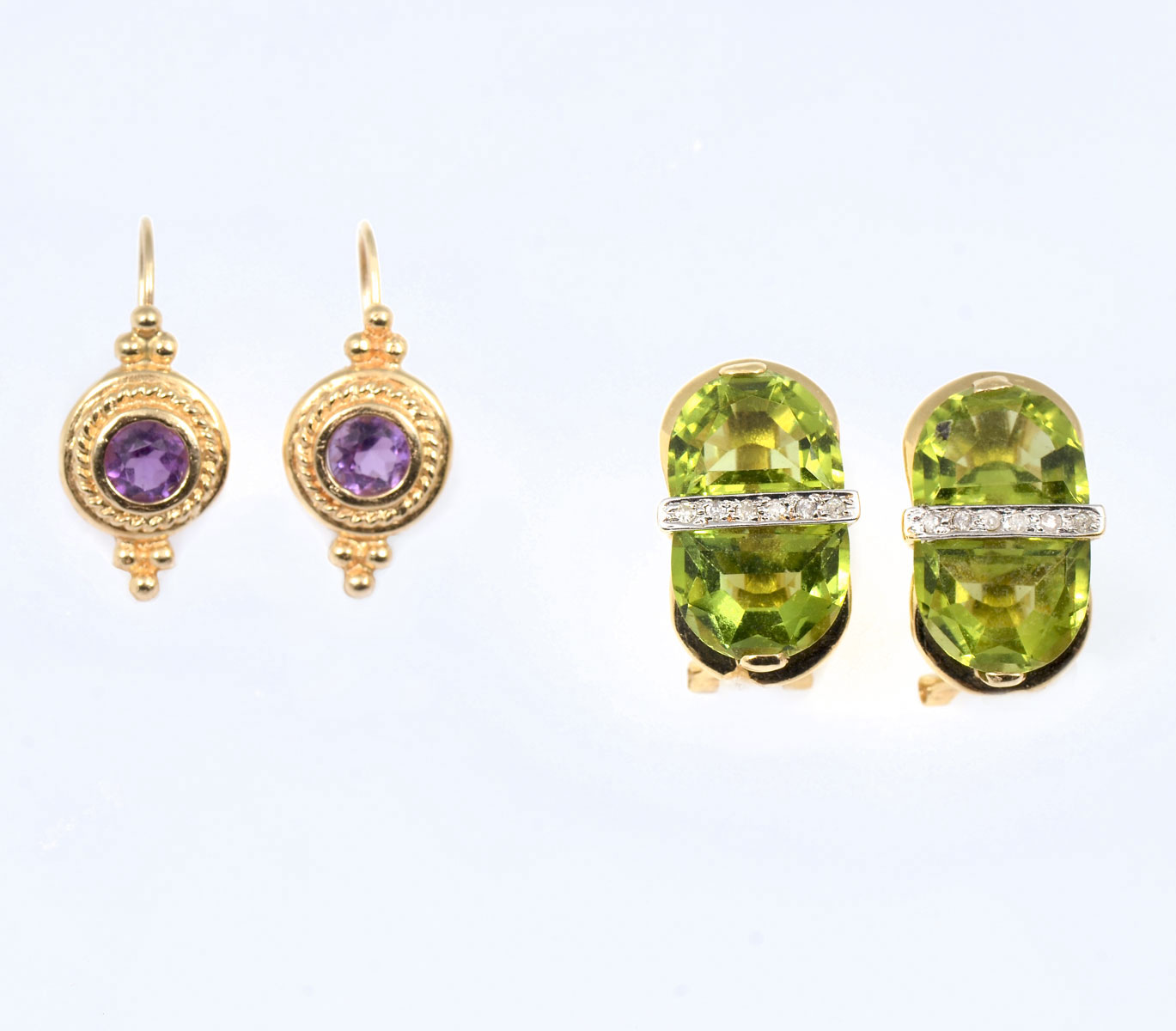 Appraisal: PAIR EARRINGS - K AMETHYST K GREEN STONE K yellow