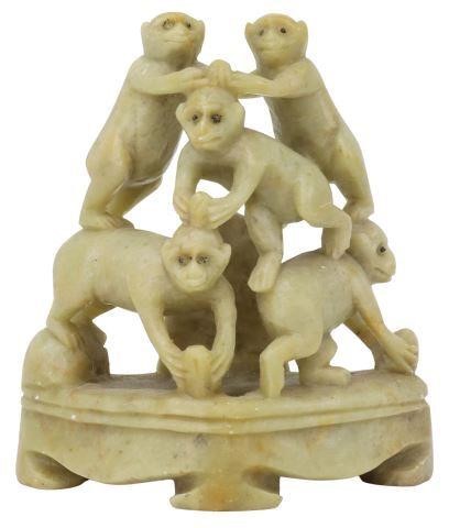 Appraisal: Chinese carved soapstone sculpture five monkeys stacked on top of