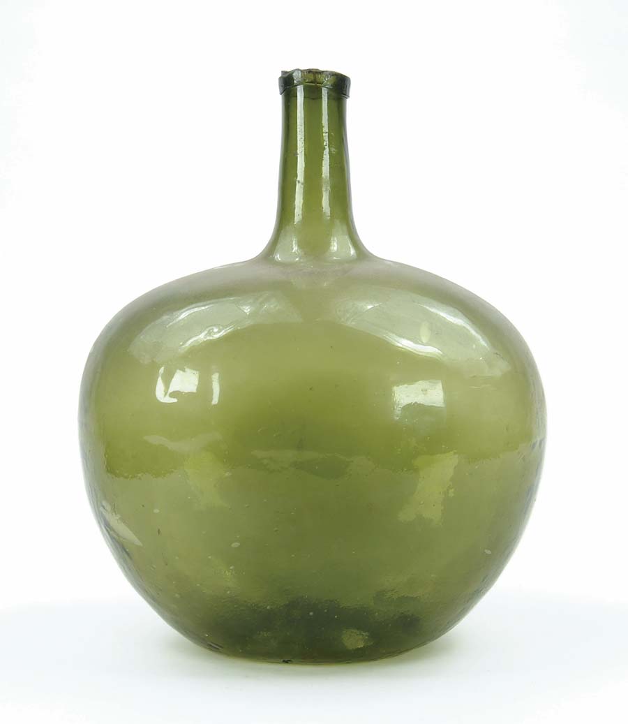 Appraisal: LARGE HAND BLOWN GREEN BOTTLE Probably European with cut sheared