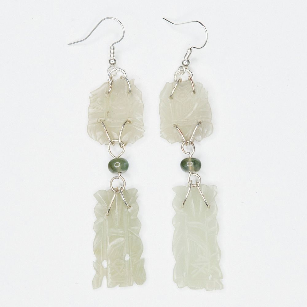 Appraisal: Pair of Chinese Jade and Sterling Silver Earrings Pair of