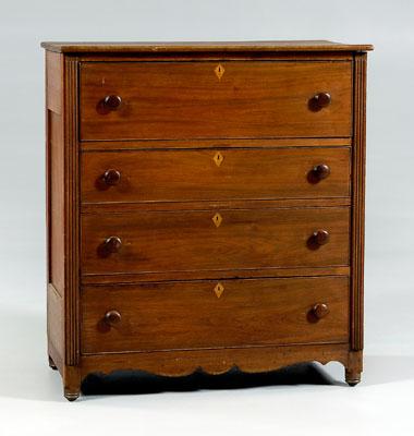 Appraisal: Southern Federal inlaid walnut chest four dovetailed drawers with kite