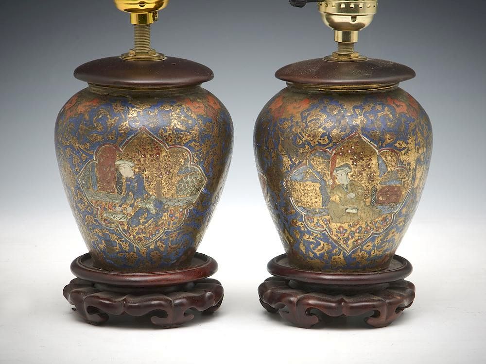 Appraisal: Pair of Chinese lacquered bronze vase lamps Pair of Chinese