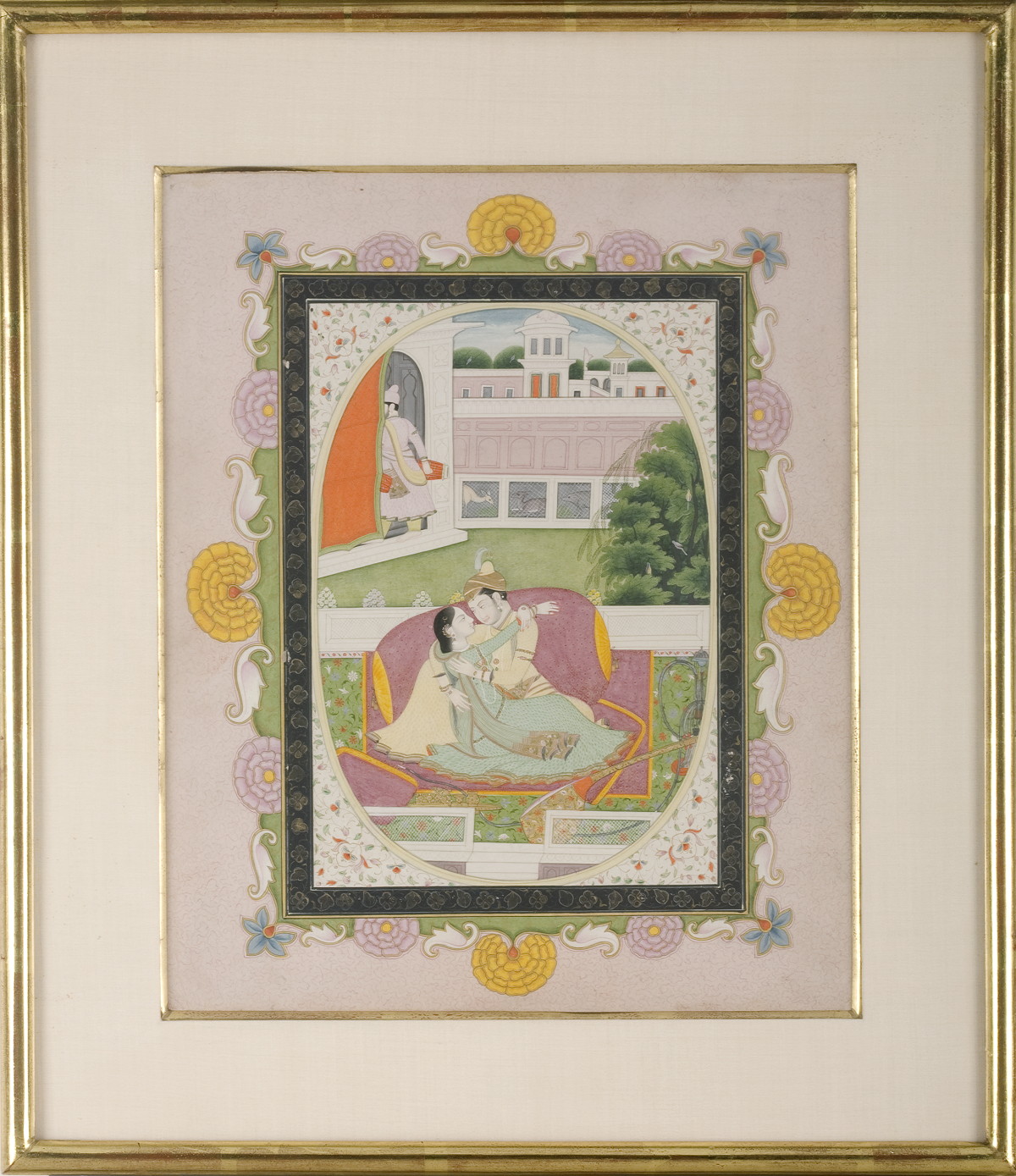 Appraisal: INDIAN MINIATURE PAINTING OF AN AMOROUS COUPLE IN AN EMBRACE