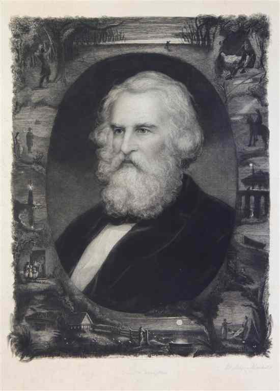 Appraisal: LONGFELLOW HENRY WADSWORTH Original engraved portrait of Longfellow surrounded by