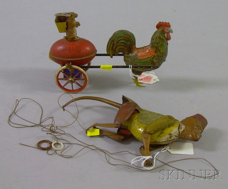 Appraisal: Lehmann Lithographed Tin Wind-up Rooster and Rabbit Duo Cart and