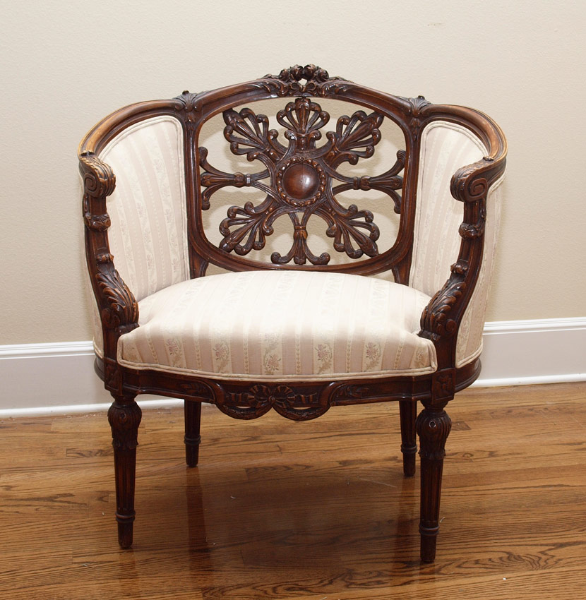 Appraisal: ATTRIB DEUTSCH BROTHERS CARVED CHAIR Barrel back chair attributed to