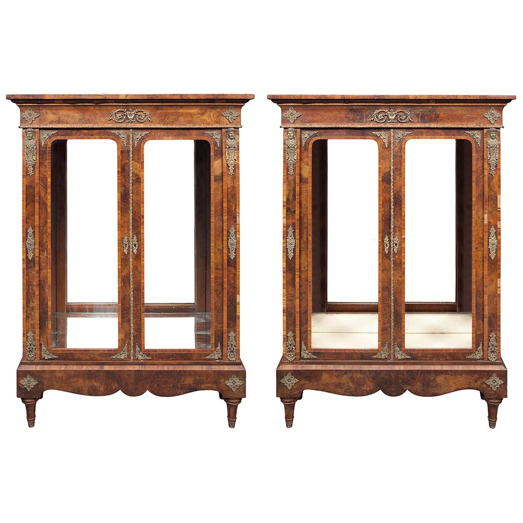 Appraisal: Pair of Napoleon III Style Gilt-Metal Mounted Walnut Mirrored Vitrines