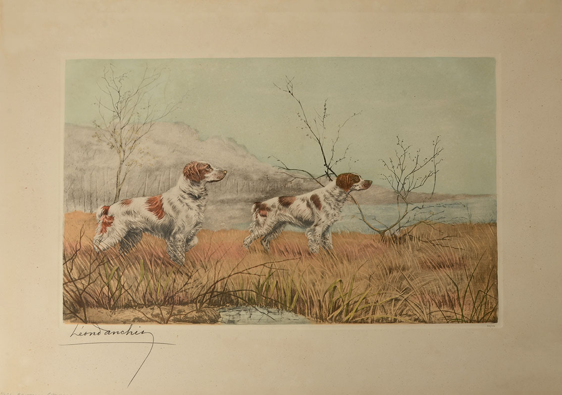 Appraisal: DANCHIN Leon French - ''Two Brittany Spaniels'' Etchings '' x