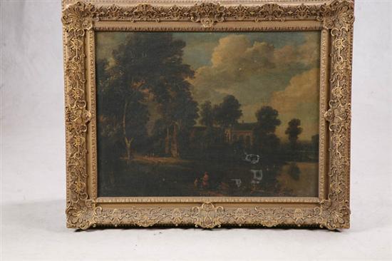 Appraisal: OIL ON CANVAS Painting of a manor with people and