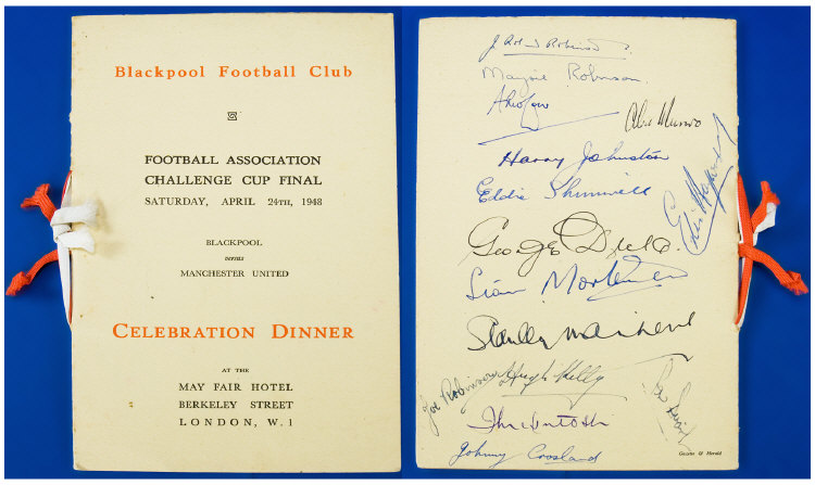 Appraisal: Celebration Dinner Menu Blackpool Football Team in connection with Blackpool