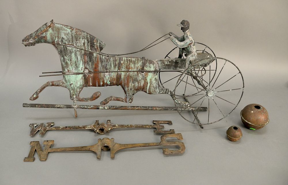 Appraisal: Horse and sulky weathervane with directional one ear off horse