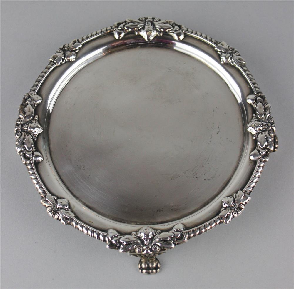 Appraisal: GEORGE III IRISH SILVER WAITER INSCRIBED JOHN BIDDLE Dublin maker's