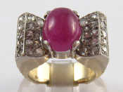 Appraisal: A French hallmarked platinum rose cut diamond and cabochon ruby