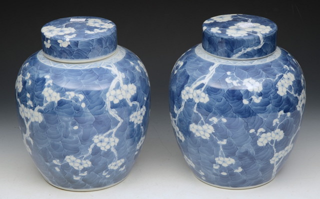 Appraisal: A PAIR OF CHINESE BLUE AND WHITE GINGER JARS AND