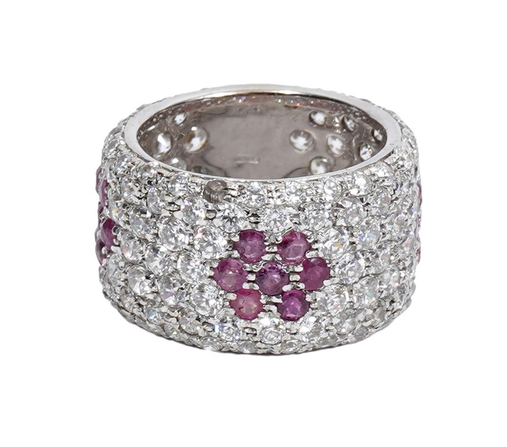 Appraisal: ITALIAN K WG DIAMOND RUBY RINGContemporary style Italian pave diamond