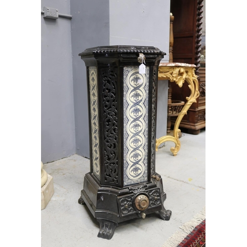 Appraisal: Antique French pierced cast iron Godin tiled pedestal heater approx