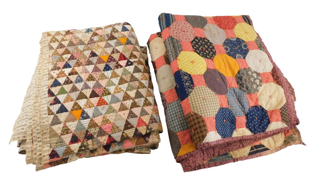 Appraisal: TEXTILES Two finished pieced cotton patch quilts triangle patchwork in