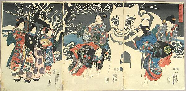 Appraisal: Utagawa Kuniyoshi - One oban tate-e triptych Depicting a group