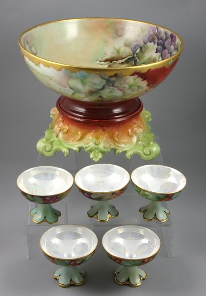 Appraisal: Early th Century hand-painted Limoges punch bowl and base marked