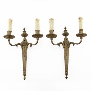 Appraisal: th Century Gilt Bronze -Arm Wall Sconces Scrolled patterns on