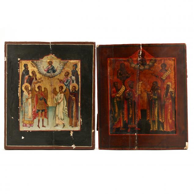 Appraisal: TWO ANTIQUE RUSSIAN ORTHODOX ICON PANELS Late th century tempera