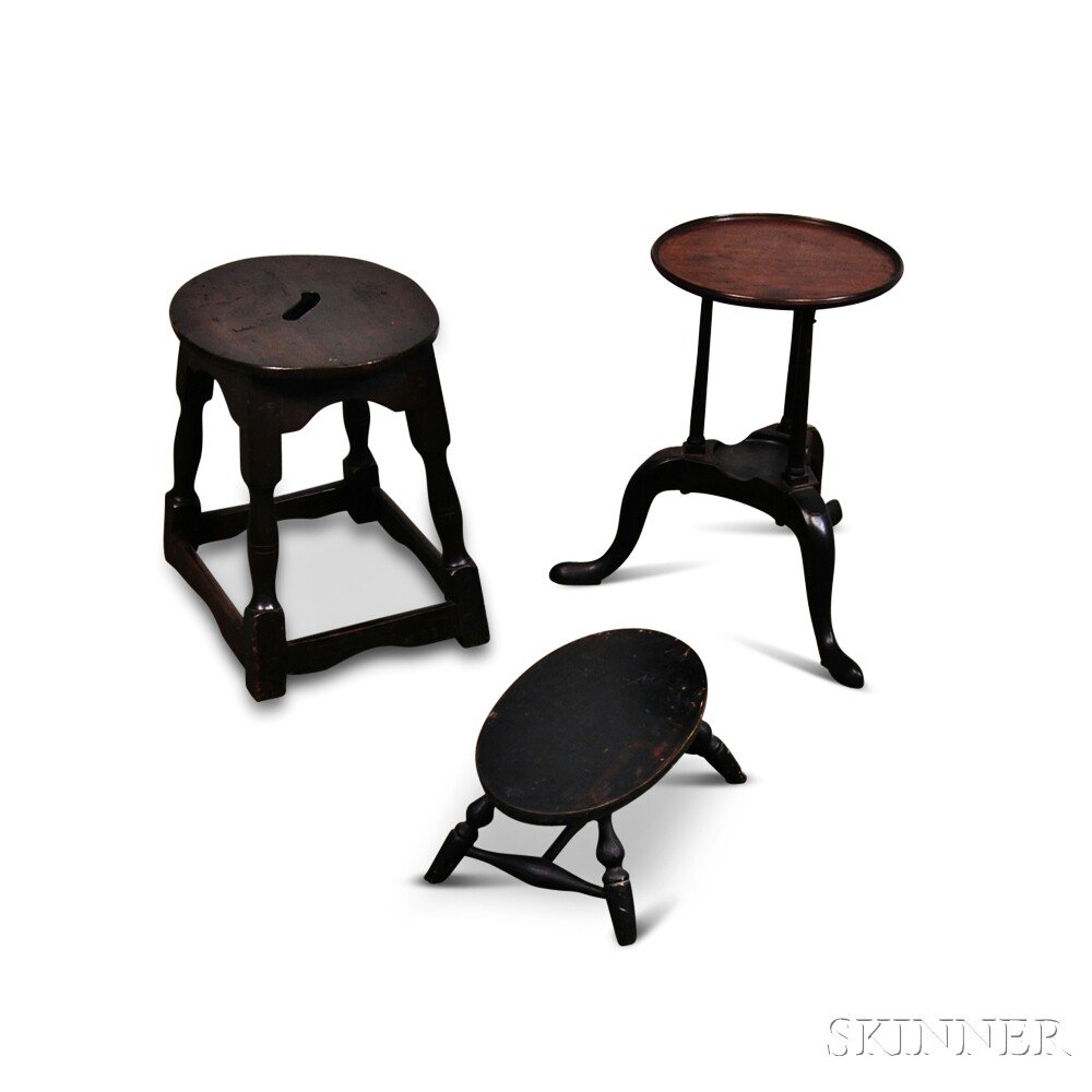 Appraisal: Joint Stool a Windsor Stool and a Candlestand the joint