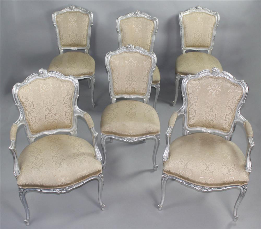 Appraisal: SET OF SIX LOUIS XV STYLE SILVER LEAF DINING CHAIRS