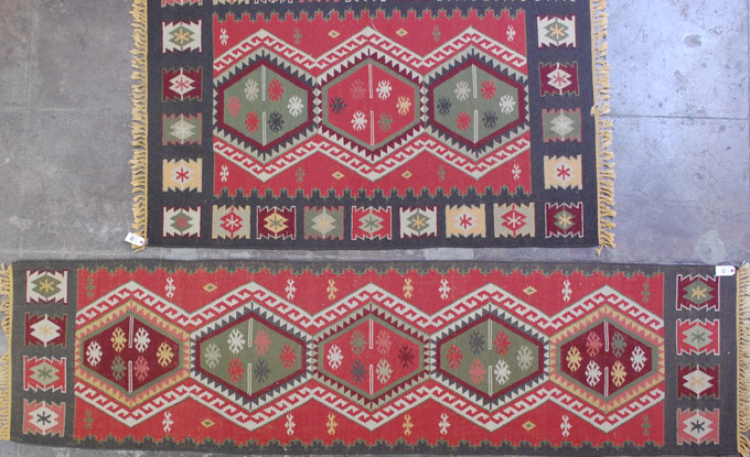 Appraisal: TWO HAND WOVEN FLATWEAVE AREA RUGS matching Kilim area rug