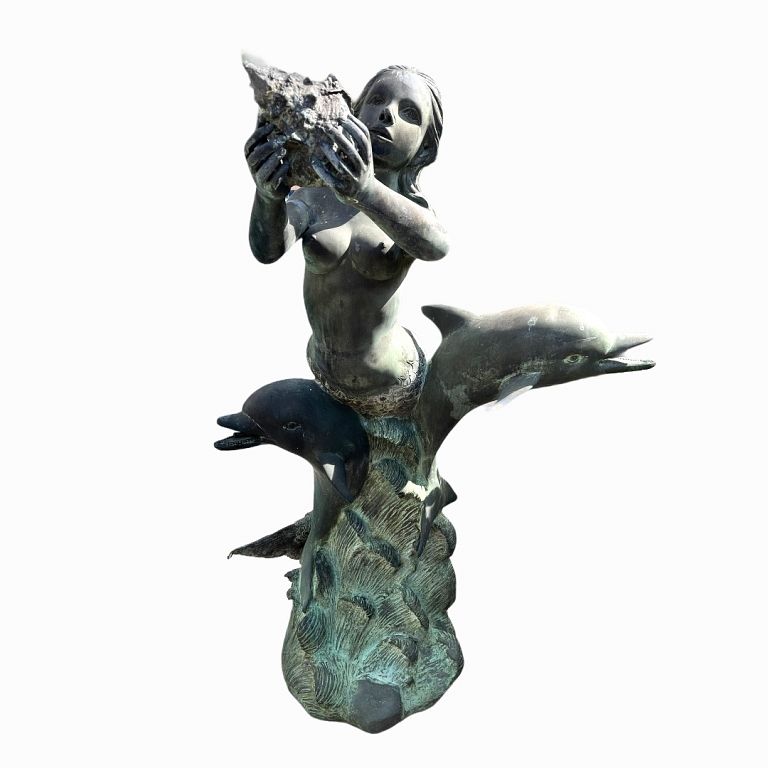 Appraisal: Bronze Mermaid and Dolphin Sculpture Bronze Mermaid and Dolphin Sculpture