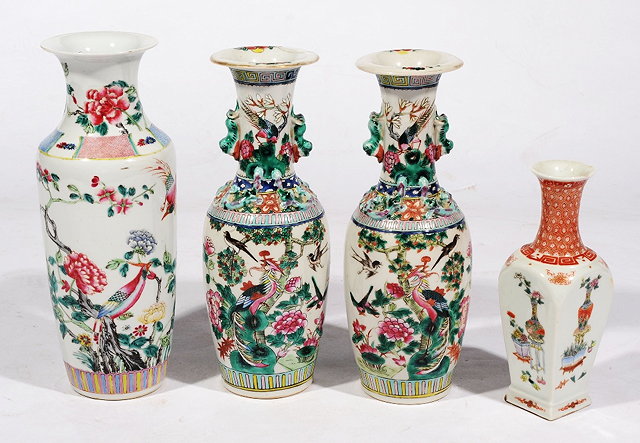 Appraisal: A CHINESE FAMILLE ROSE BALUSTER VASE decorated with birds and