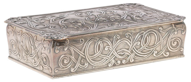 Appraisal: Marshall Fields box metal with embossed Celtic design unmarked original