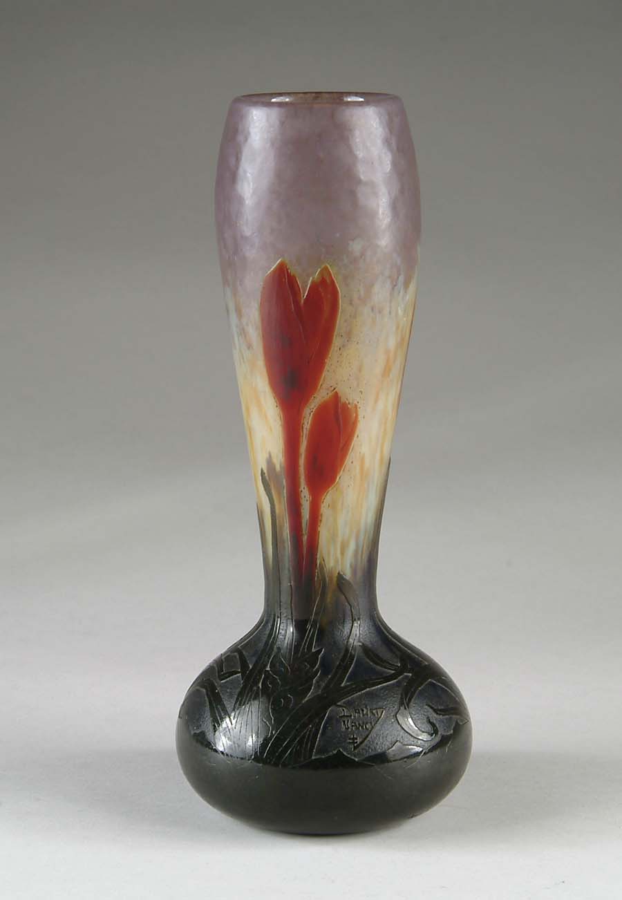 Appraisal: DAUM NANCY PADDED AND WHEEL CARVED CROCUS VASE The background