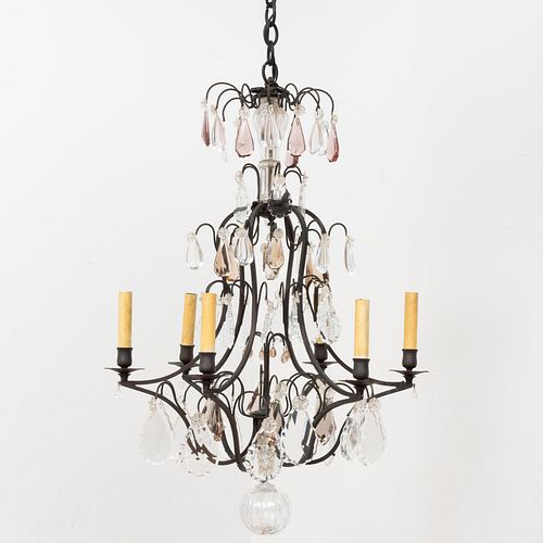 Appraisal: LOUIS XV STYLE PATINATED-METAL COLORED AND CLEAR GLASS SIX-LIGHT CHANDELIER